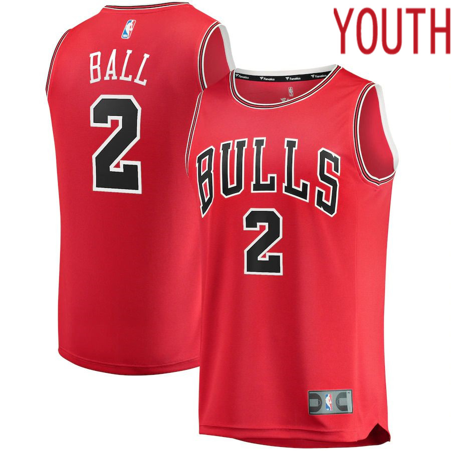 Youth Chicago Bulls 2 Lonzo Ball Fanatics Branded Red Fast Break Road Replica NBA Jersey